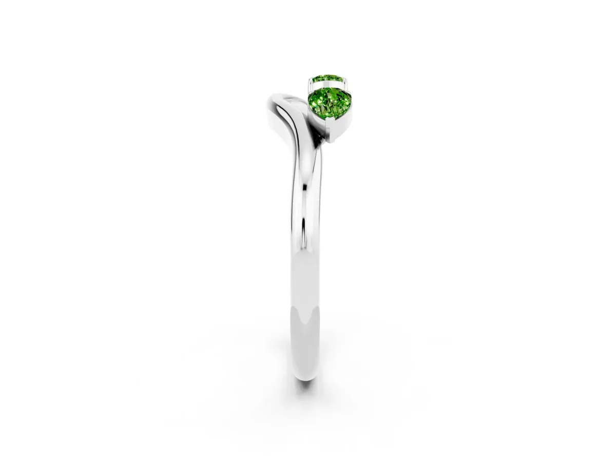 Pear Cut Peridot Two-Stone Open Band Ring with Prong Setting White gold