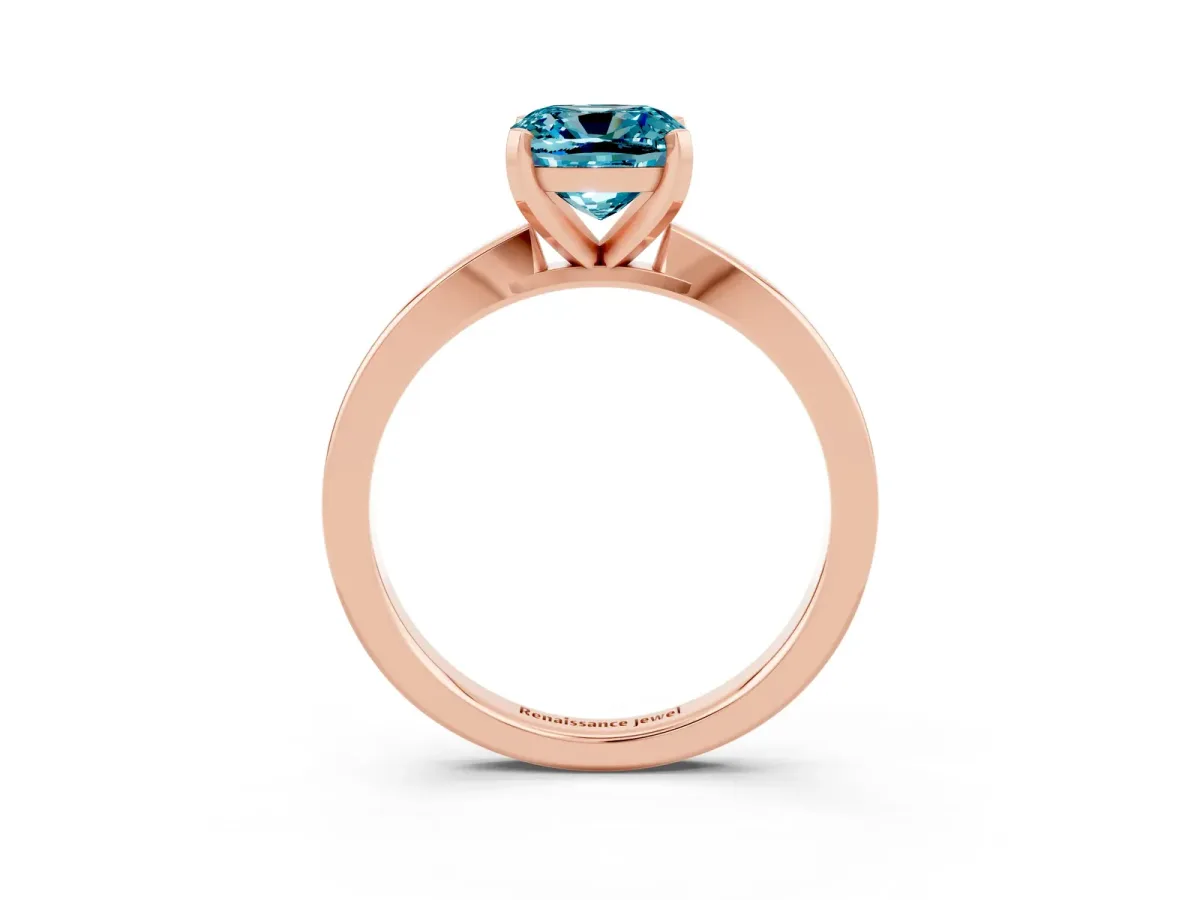Cushion Cut Blue Topaz Solitaire Engagement Ring with Classic Band and Four-Prong Setting Rose gold
