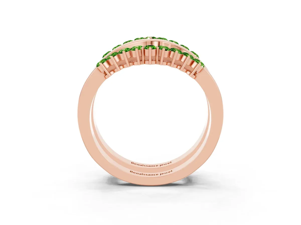 Round Peridot Chevron Contour Band with Prong Setting Rose gold