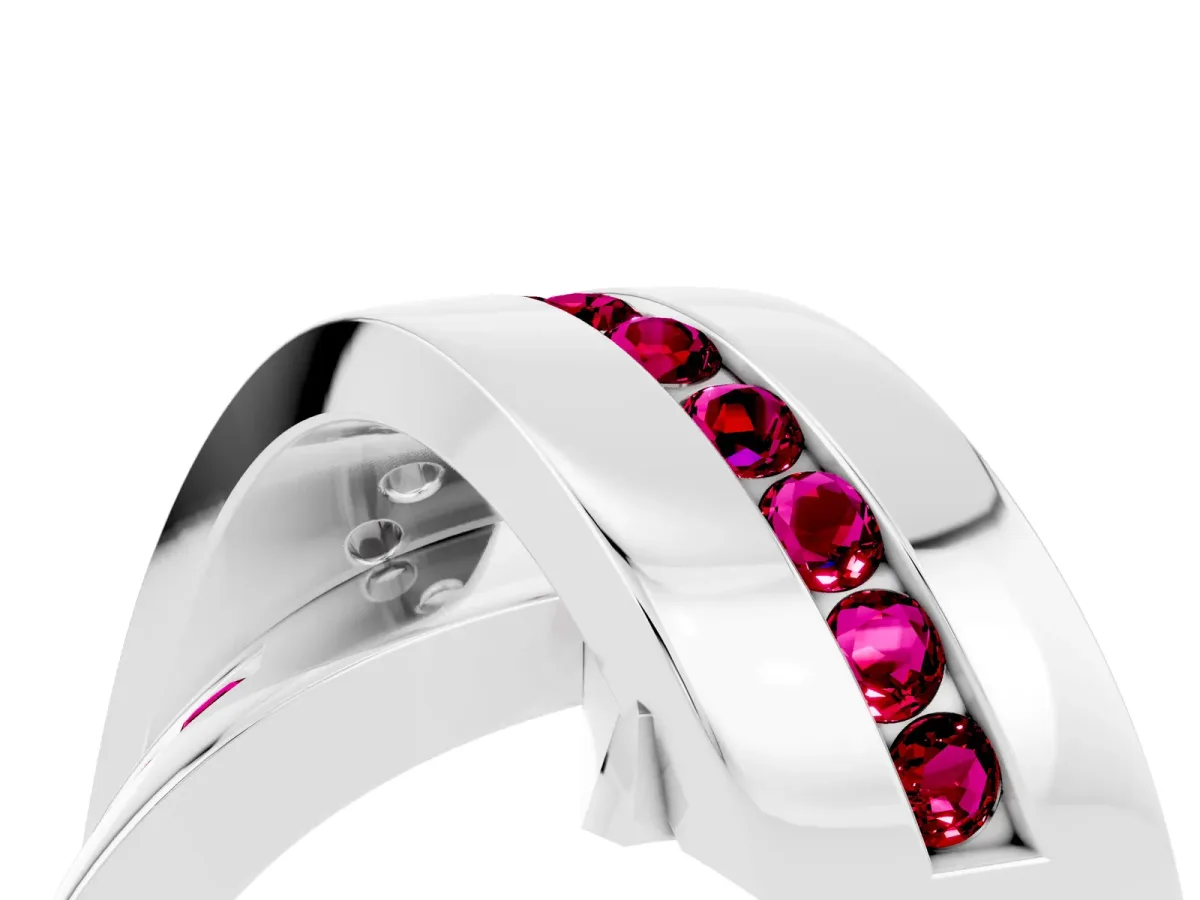 Pavé Round Garnet Crossover Band with Channel Setting Platinum
