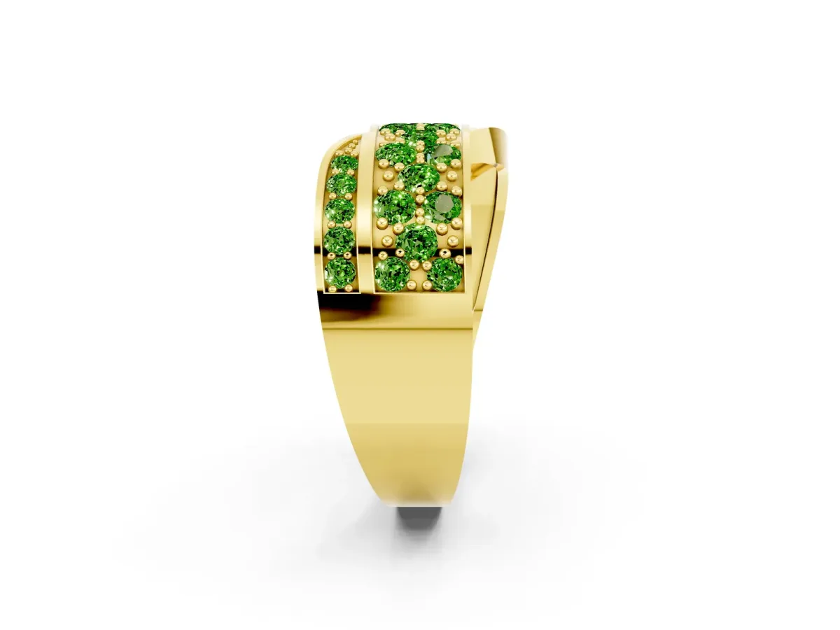 Pavé Round Peridot Crossover Band with Bead Prong Setting Yellow gold