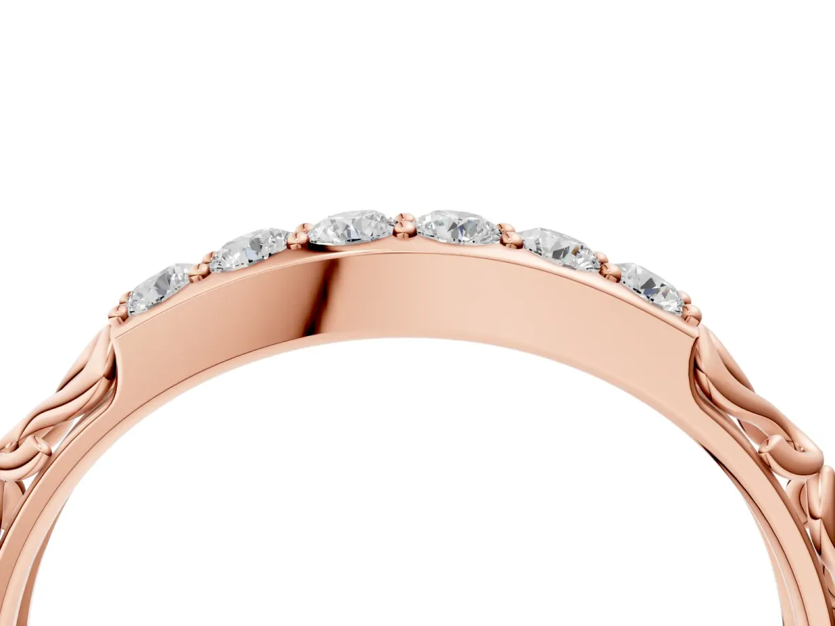Round Diamond Bar Set Eternity Band with Filigree Design Rose gold