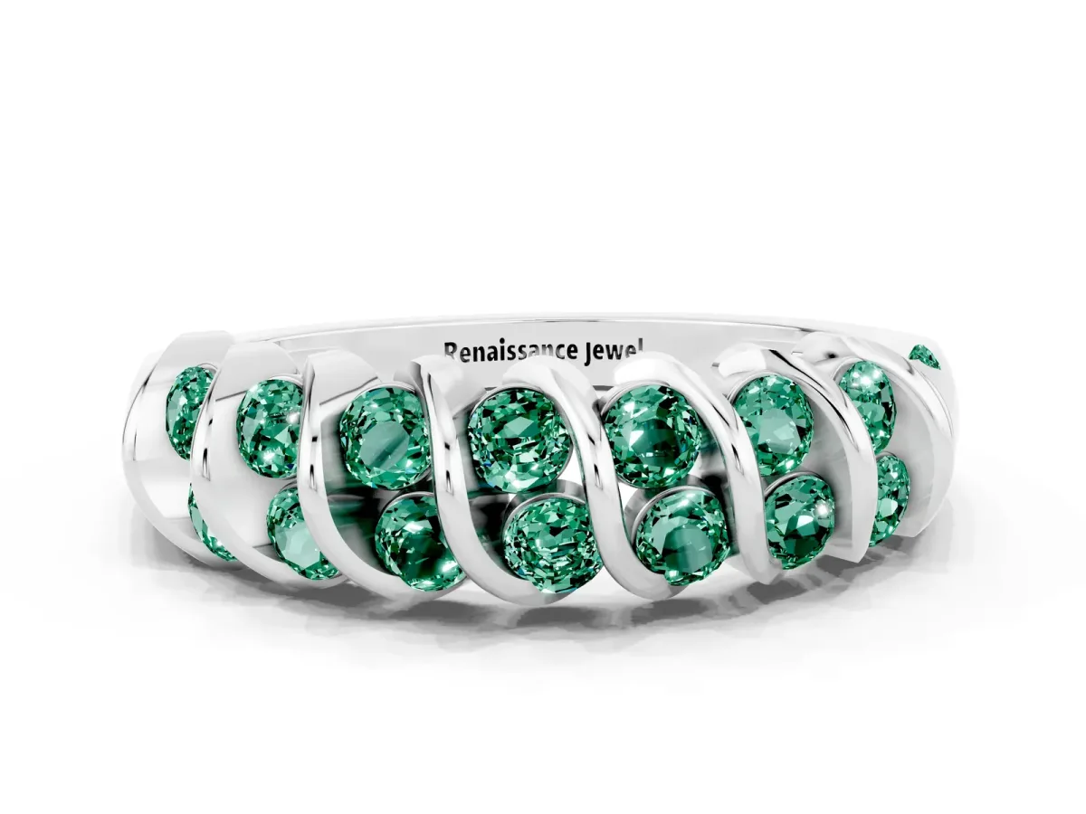 Channel Set Round Green Sapphire Multi-Row Band Platinum
