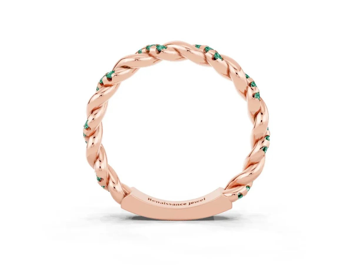 Twisted Pavé Round Green Sapphire Eternity Band Rose gold