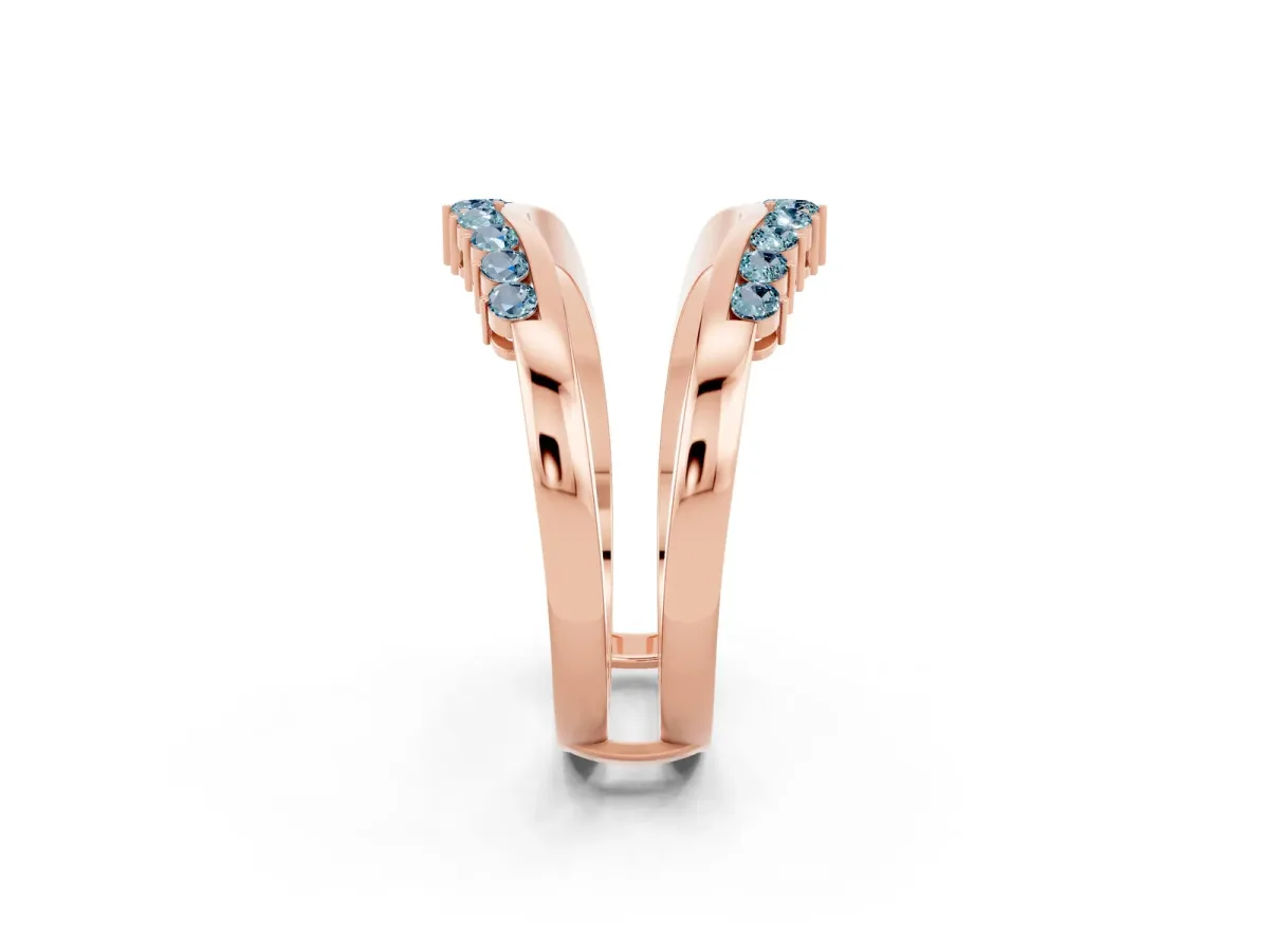 Round Aquamarine Chevron Contour Band with Prong Setting Rose gold