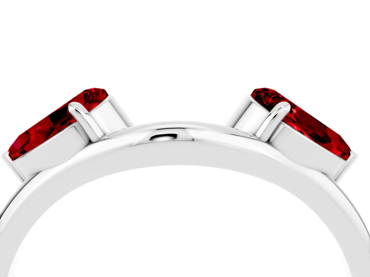 Two-Stone Pear Ruby Bypass Ring with Prong Setting Platinum