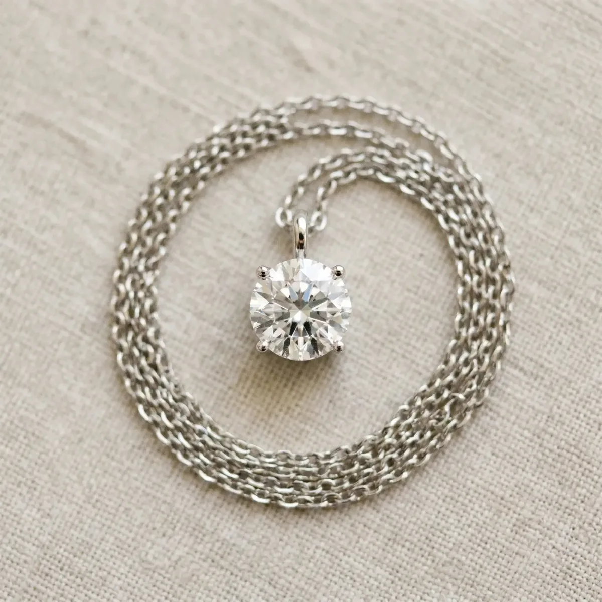 Round Solitaire Pendant with Four-Prong Setting White gold