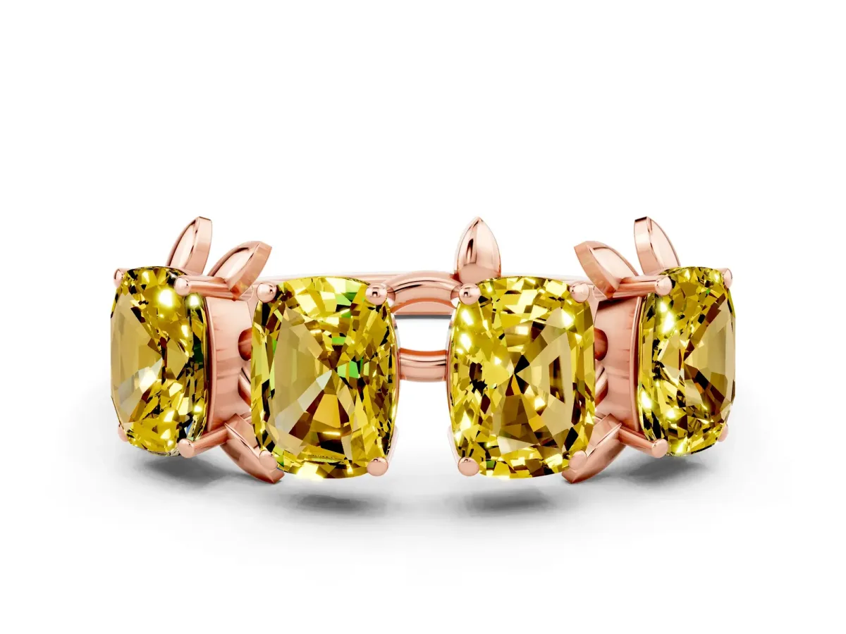 Emerald Cut Yellow Sapphire Prong-Set Half Eternity Band Rose gold