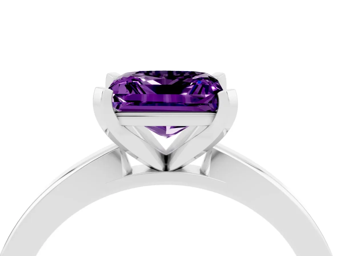 Princess Cut Amethyst Solitaire Engagement Ring with Classic Band and Four-Prong Setting Platinum