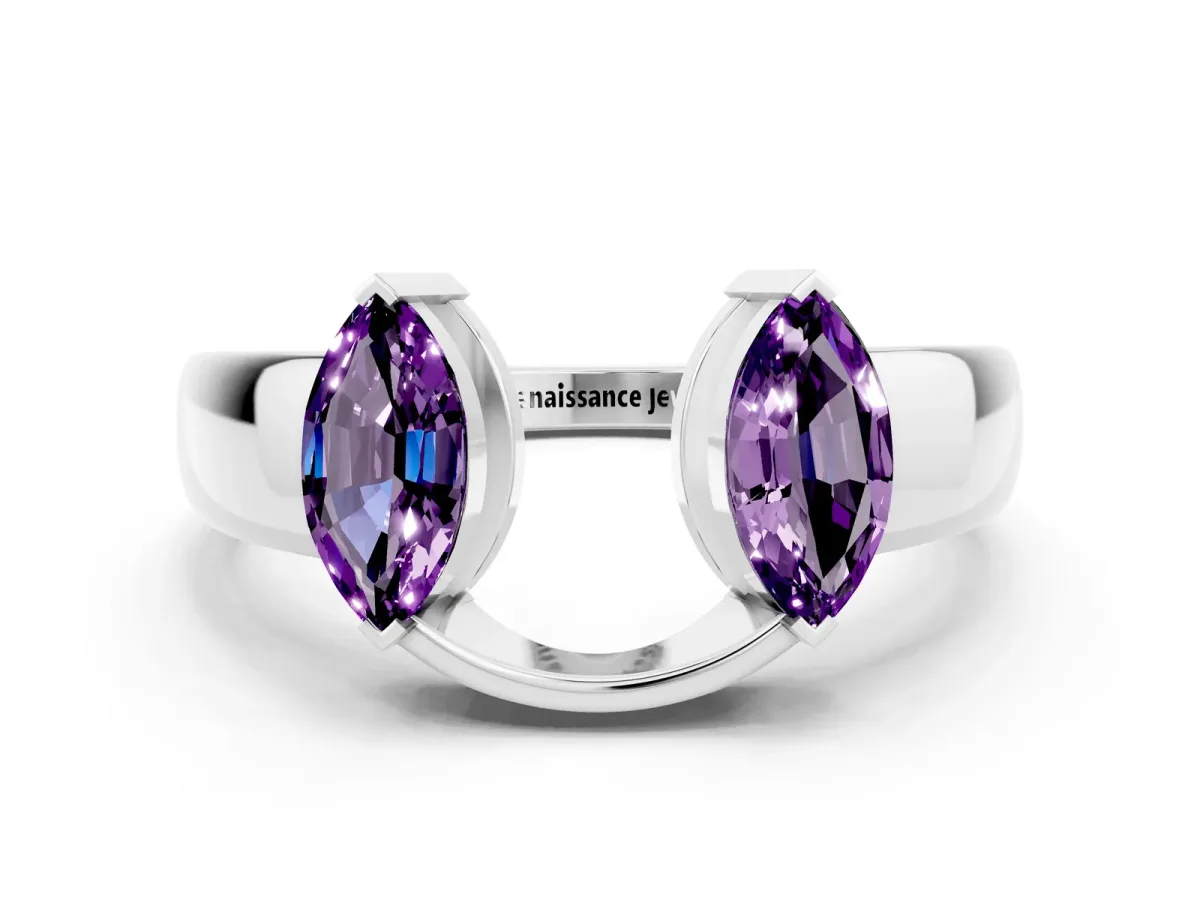 Marquise Amethyst Open Band Ring with Tension Setting Platinum