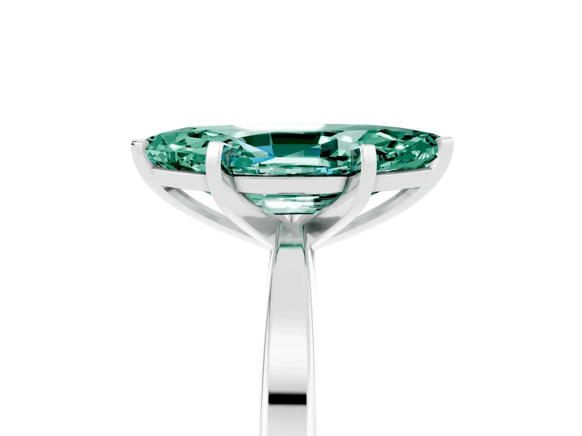 Marquise Cut Green Sapphire Solitaire Engagement Ring with Classic Band and Four-Prong Setting Silver