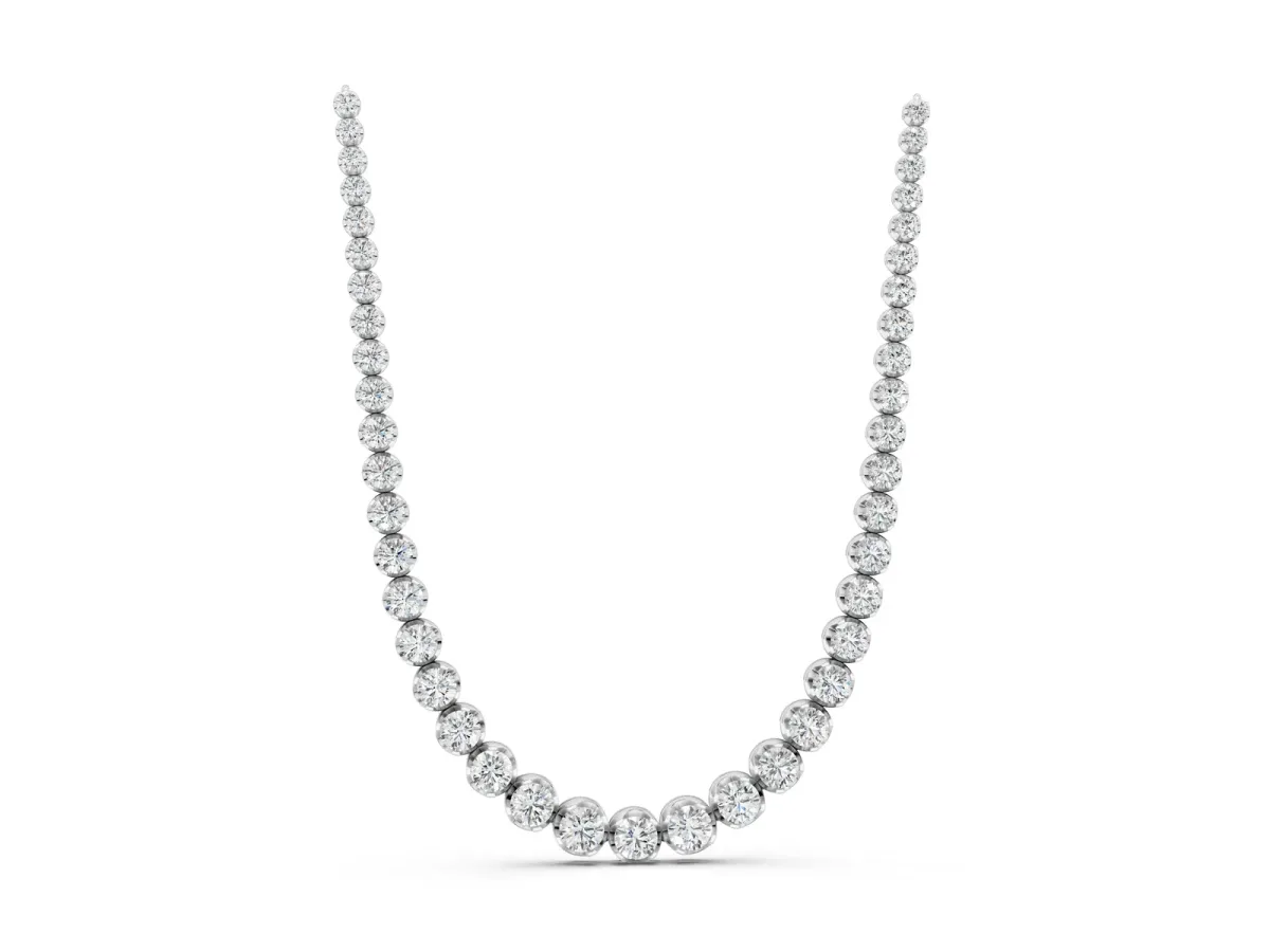Round Diamond Tennis Necklace with Bezel Setting and Prong Setting White gold