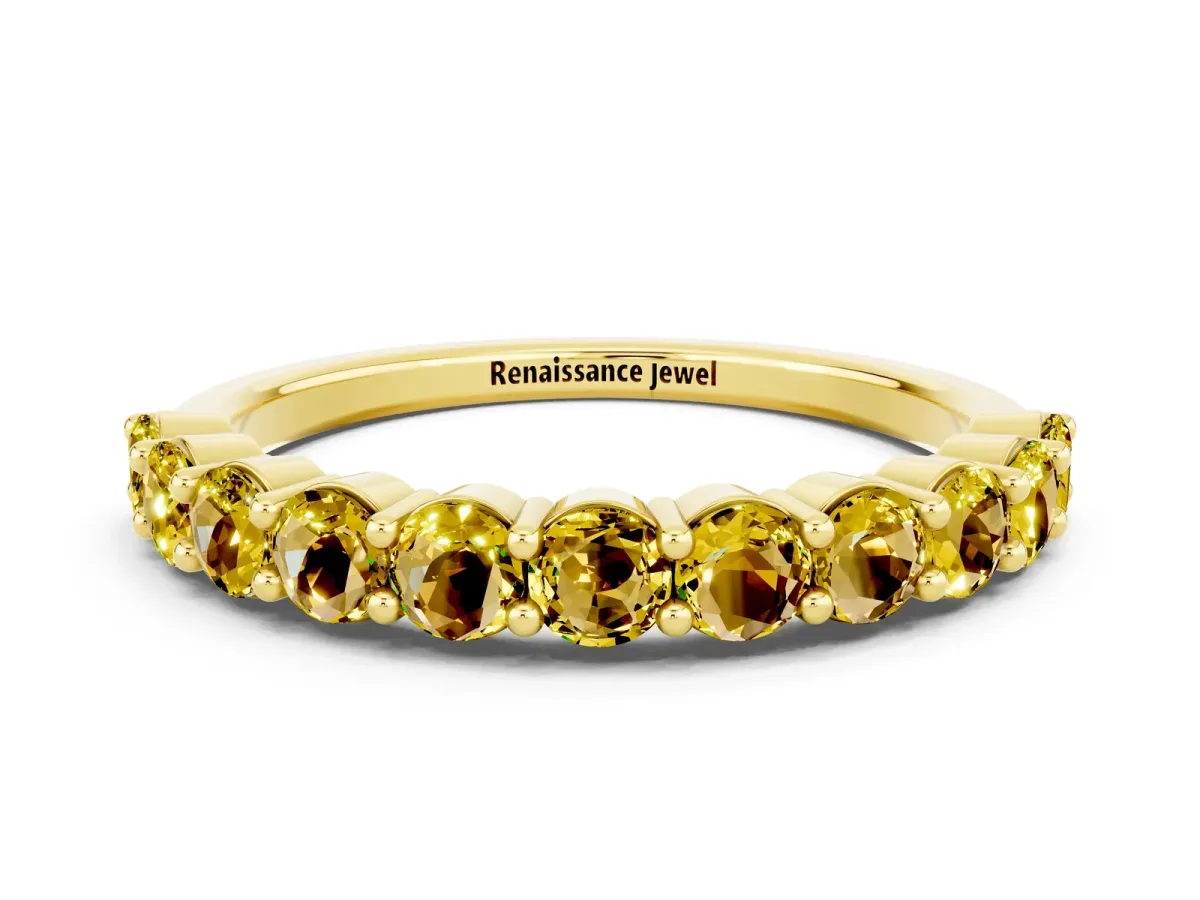Round Yellow Sapphire Half Eternity Band with Prong Setting Yellow gold