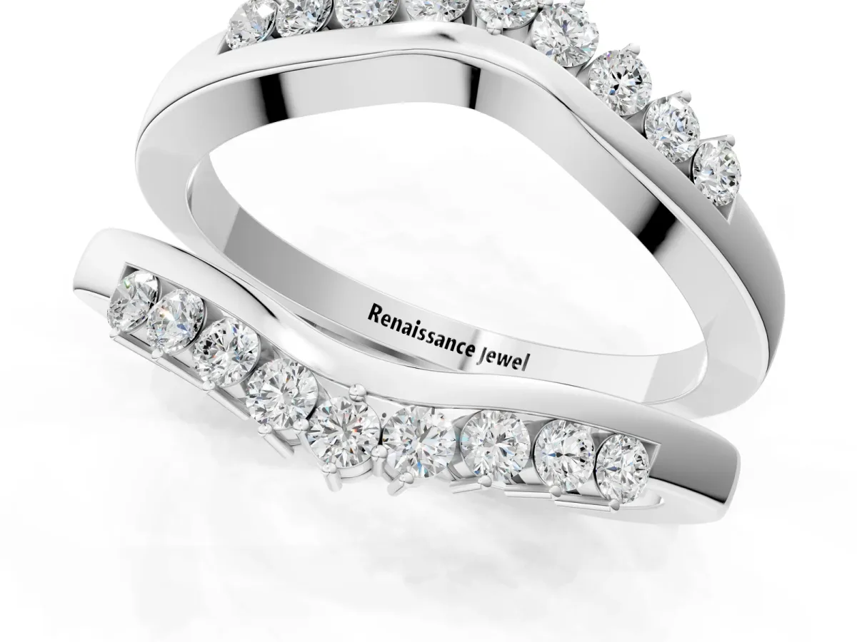 Round Diamond Chevron Contour Band with Prong Setting Silver