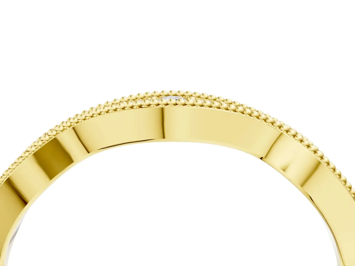 Milgrain Diamond Marquise Curved Band with Pavé Setting Yellow gold