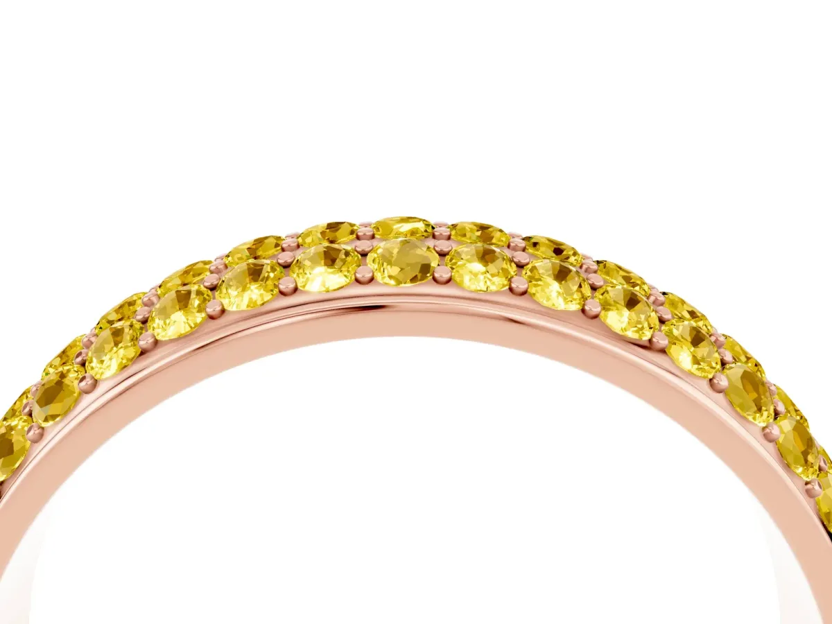 Three-Row Round Yellow Sapphire Eternity Band with Shared Prong Setting Rose gold