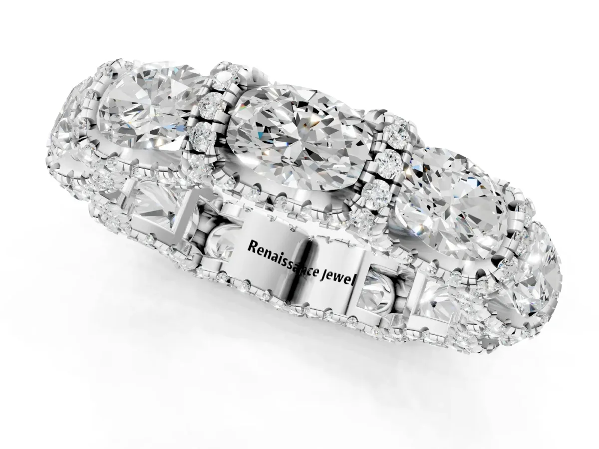 Oval Diamond Eternity Wedding Band with Round Diamond Accents White gold