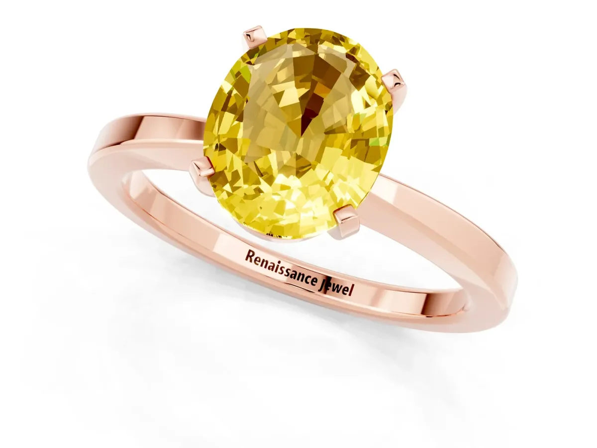 Oval Cut Yellow Sapphire Solitaire Engagement Ring with Classic Band and Four-Prong Setting Rose gold