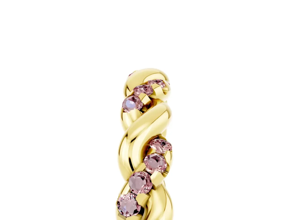 Twisted Pavé Round Morganite Eternity Band Yellow gold