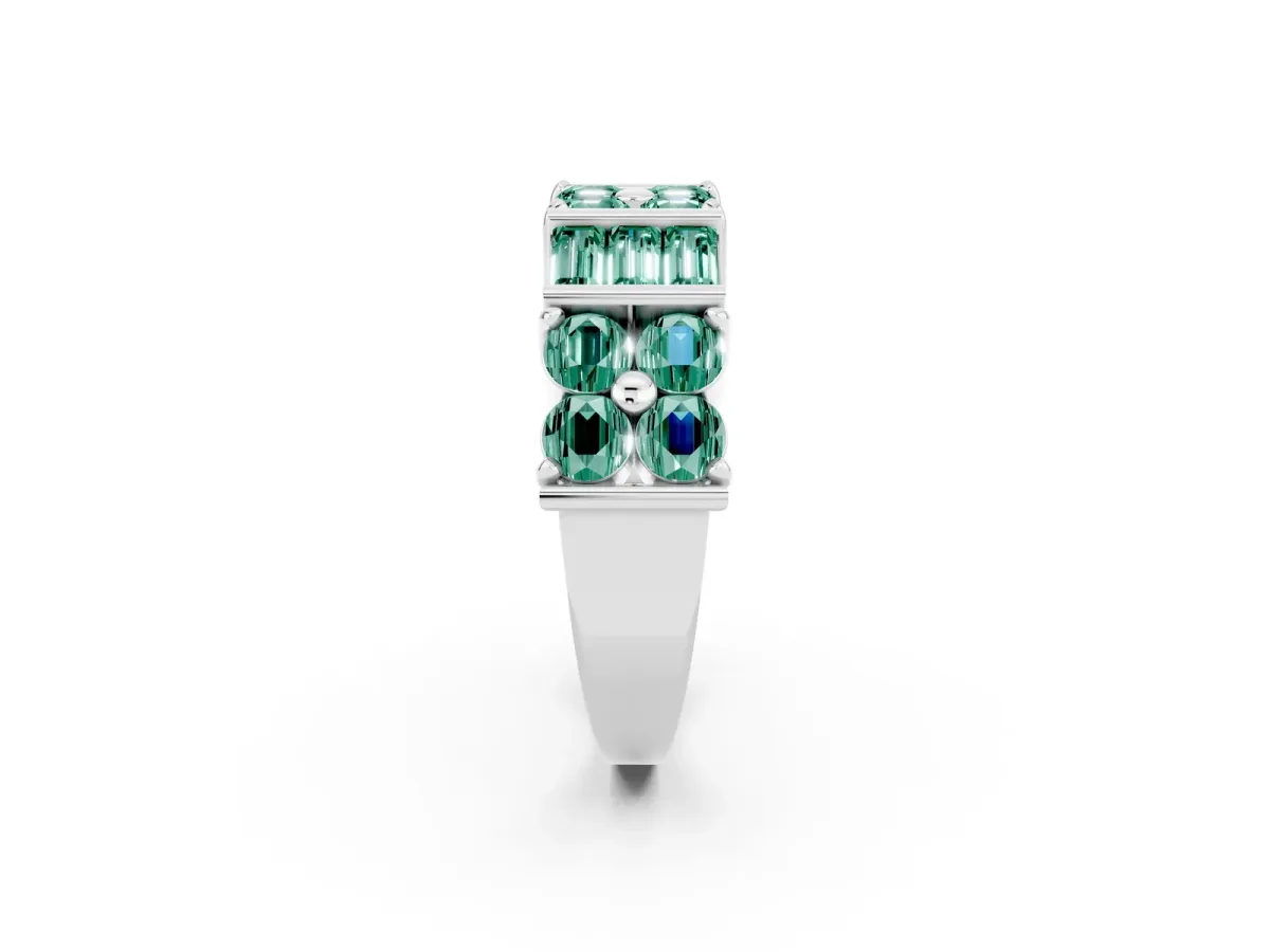 Channel Set Round and Baguette Green Sapphire Anniversary Band with Prong Setting Silver