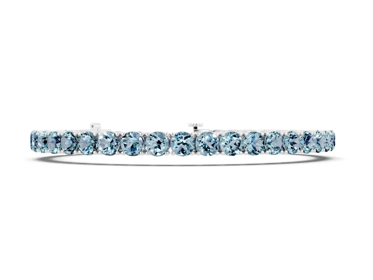 Round Brilliant Aquamarine Tennis Bracelet with Prong Setting Silver