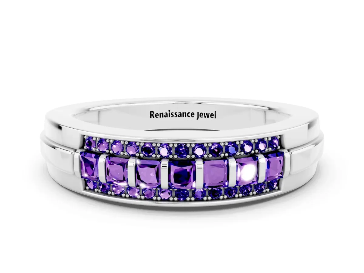 Bar-Set Princess Cut Tanzanite Pavé Band White gold