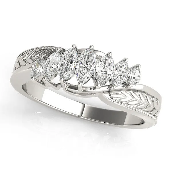 Marquise Cluster Diamond Leaf Band with Shared Prong Setting Platinum