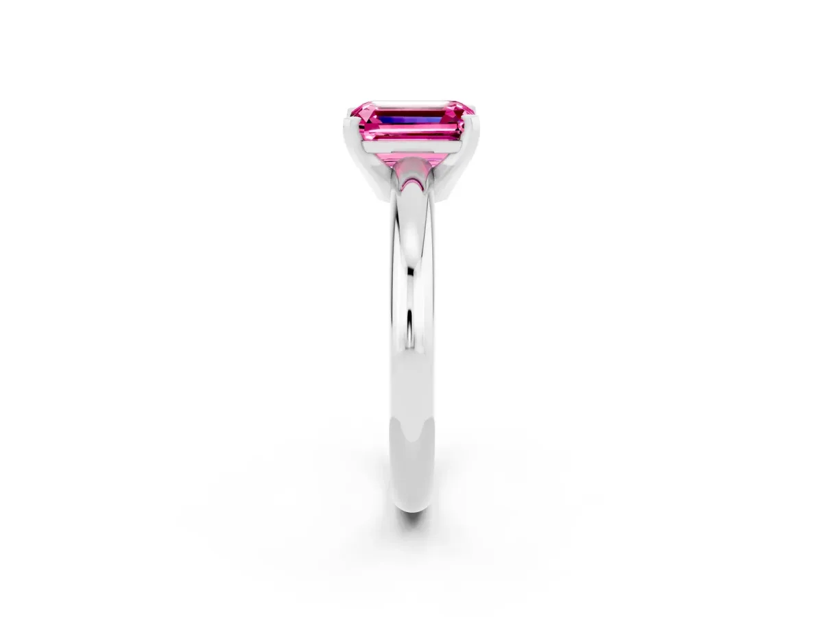 Emerald Cut Pink Sapphire Solitaire Engagement Ring with Round Band and Four-Prong Setting Silver