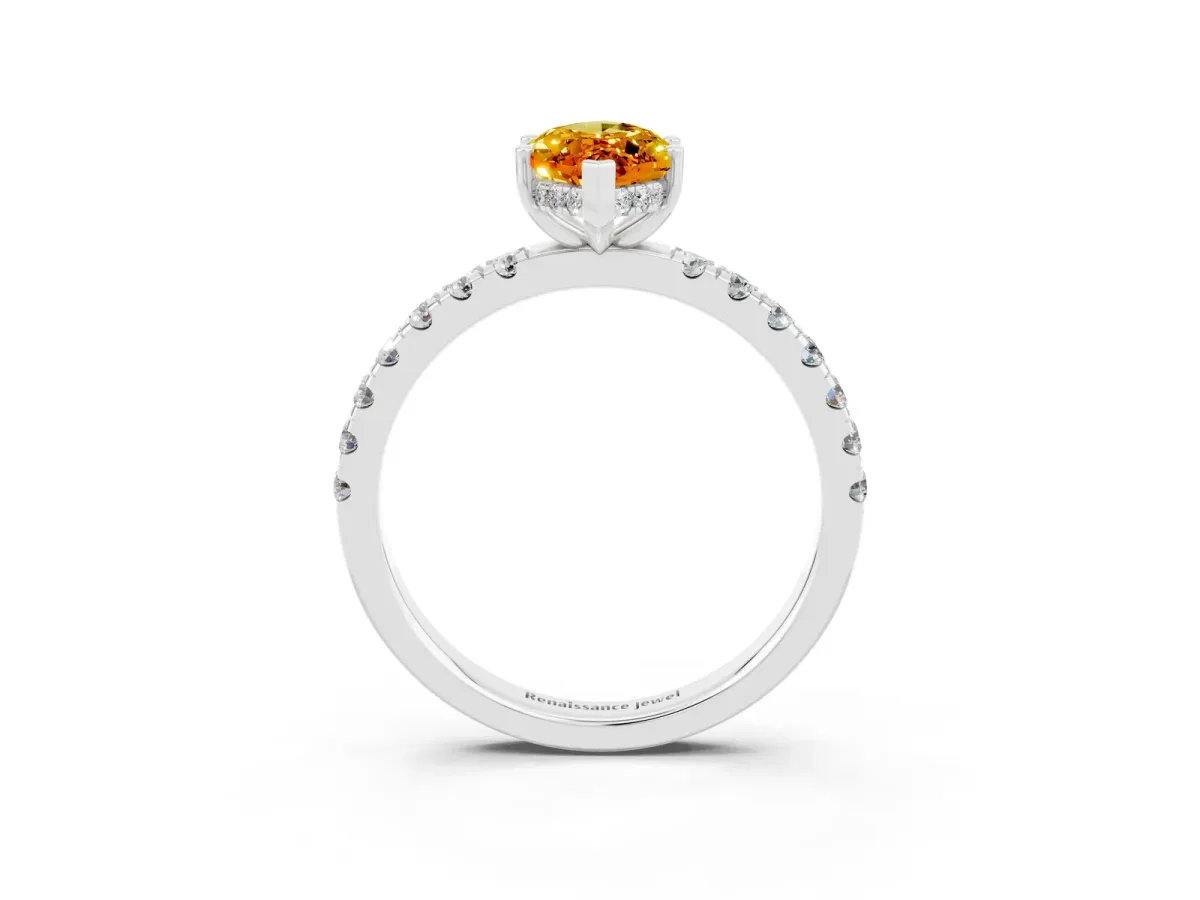 Marquise Cut Citrine Pave Band Solitaire Ring with Round and Prong Setting Platinum