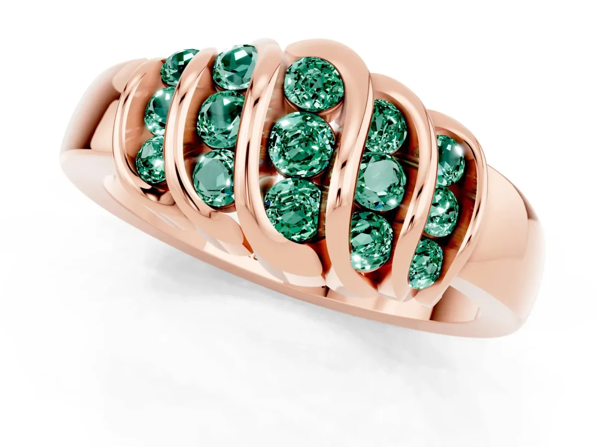 Round Green Sapphire Multi-Row Crossover Band Rose gold