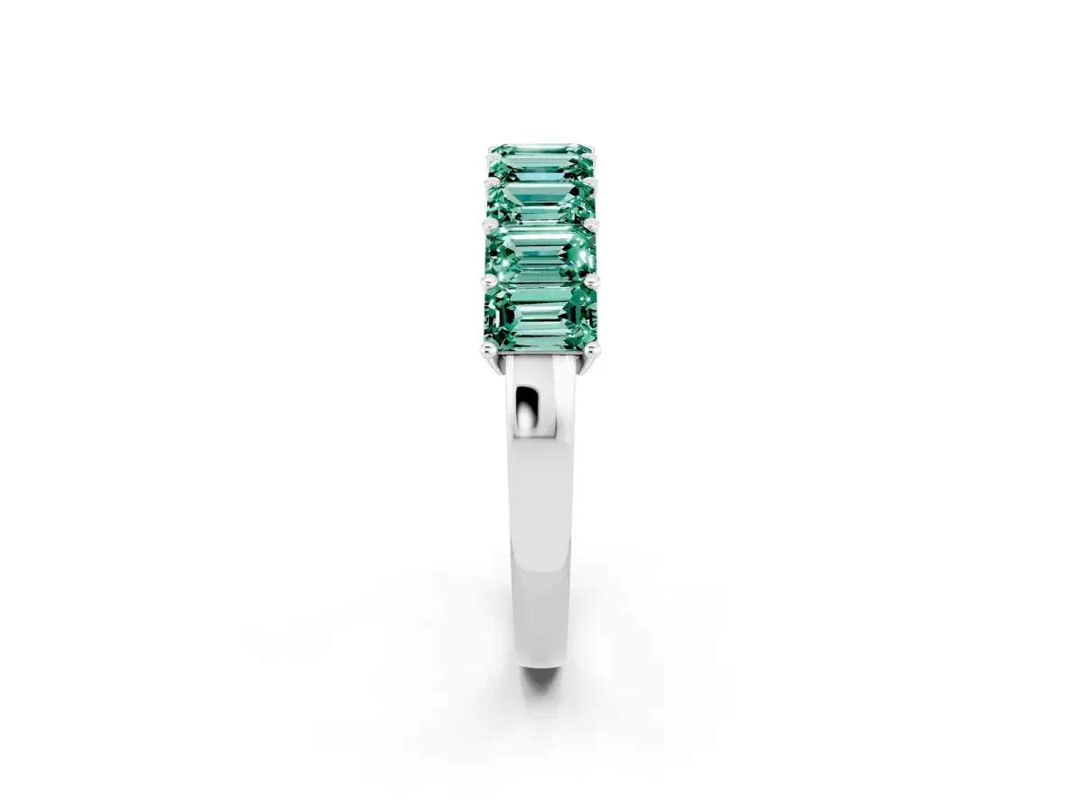 Emerald Cut Green Sapphire Prong-Set Eternity Band White gold