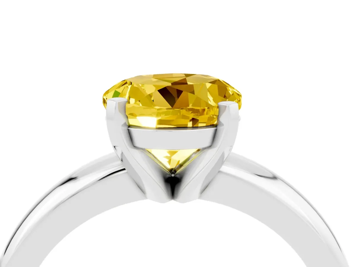 Round Cut Yellow Sapphire Solitaire Engagement Ring with Round Band and Four-Prong Setting Silver