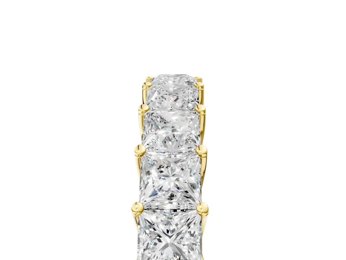Princess Cut Diamond Channel-Set Eternity Band with Prong Setting Yellow gold