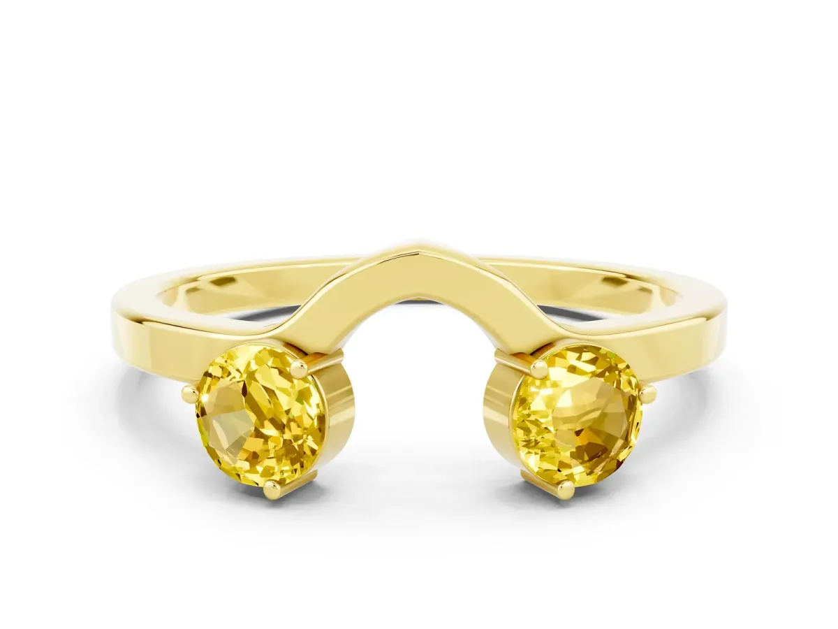 Dual Round Yellow Sapphire Open Band Ring with Prong Setting Yellow gold