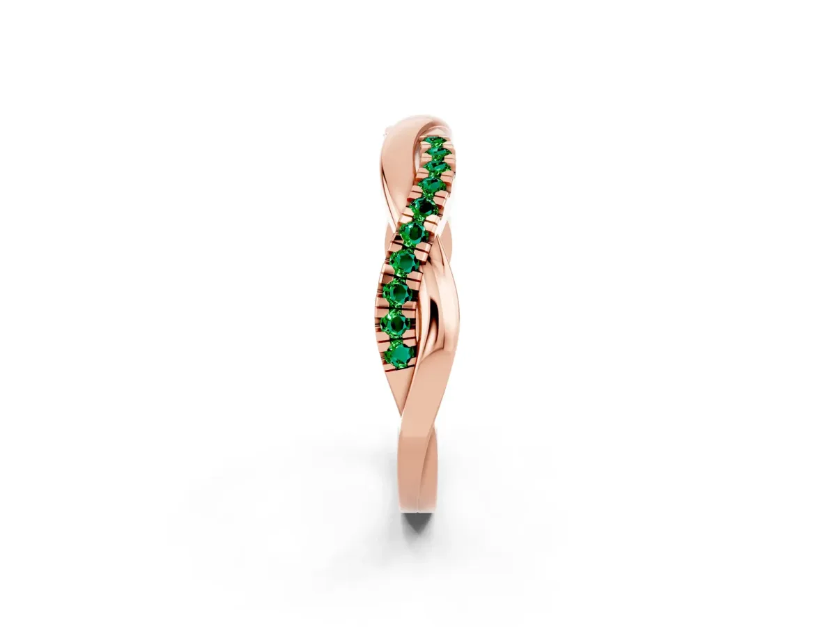 Round Emerald Twisted Infinity Band with Prong Setting Rose gold