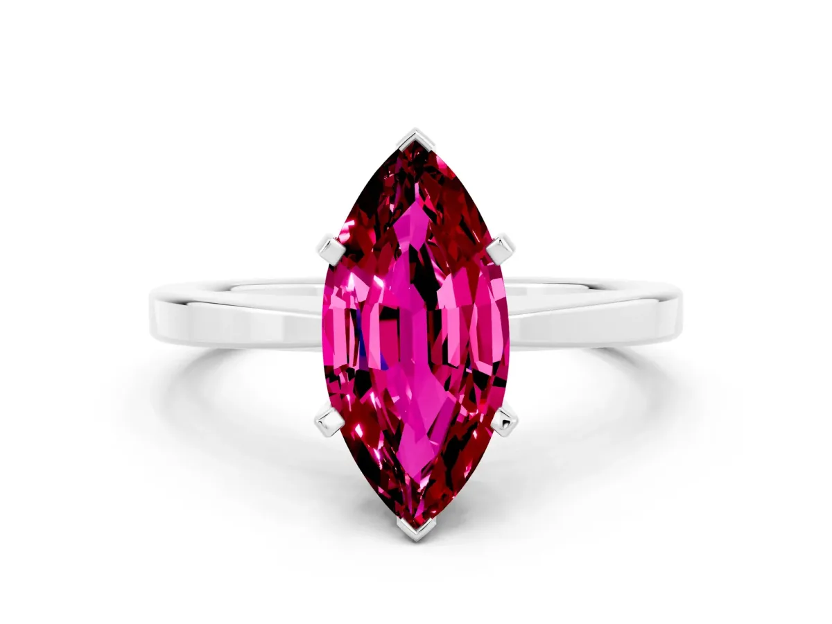 Marquise Cut Garnet Solitaire Engagement Ring with Classic Band and Four-Prong Setting Platinum