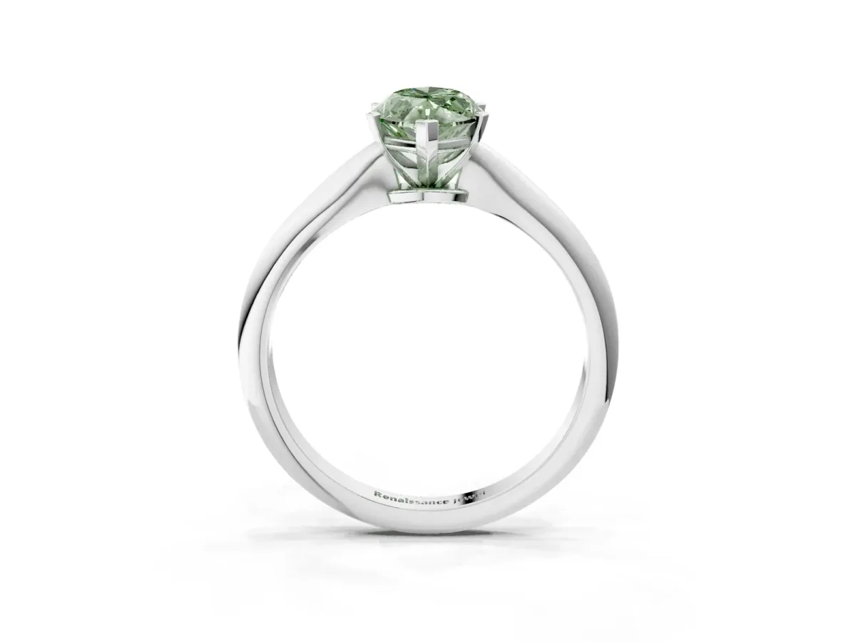 Fancy Green Marquise Cut Diamond Solitaire Engagement Ring with Classic Band and Four-Prong Setting Silver