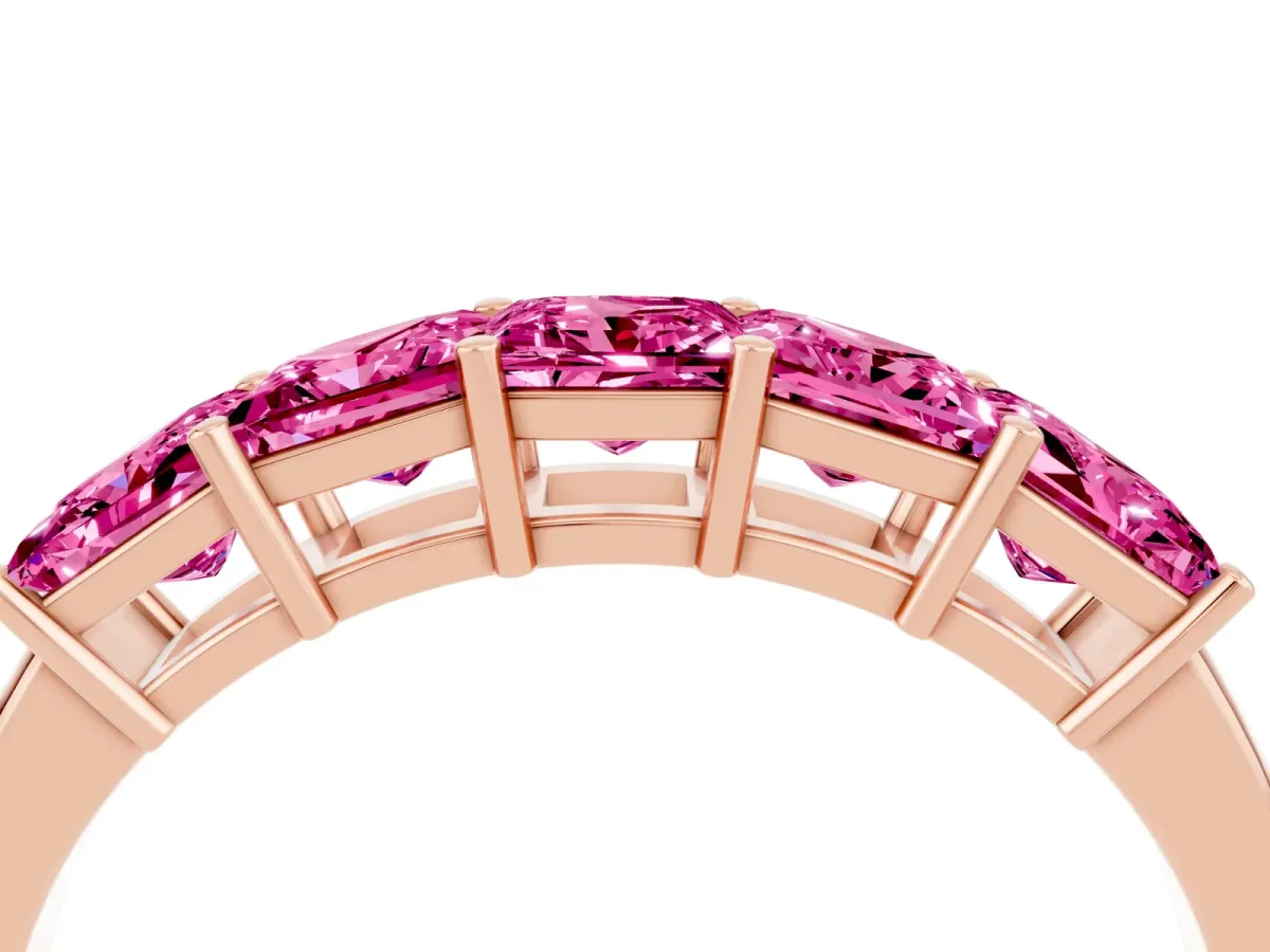 Princess Cut Five-Stone Pink Sapphire Band with Prong Setting Rose gold