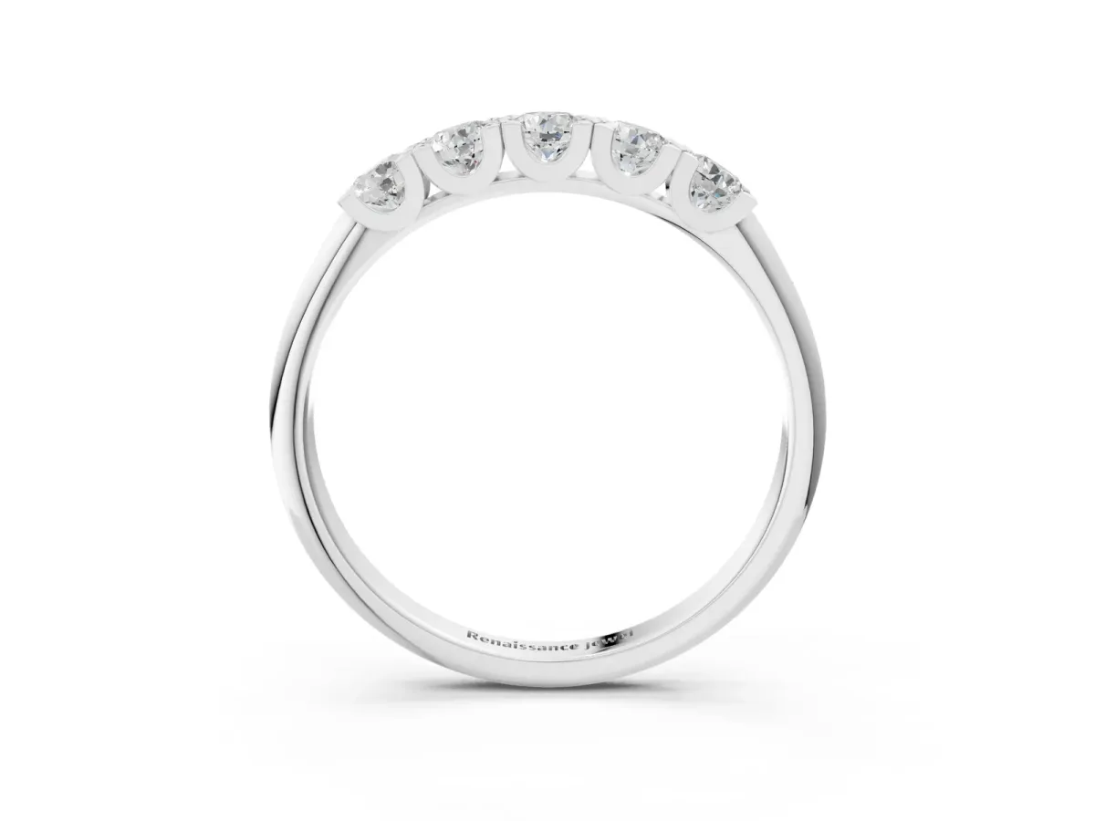 Round Diamond Channel Set Half Eternity Band with Shared Prong Setting White gold