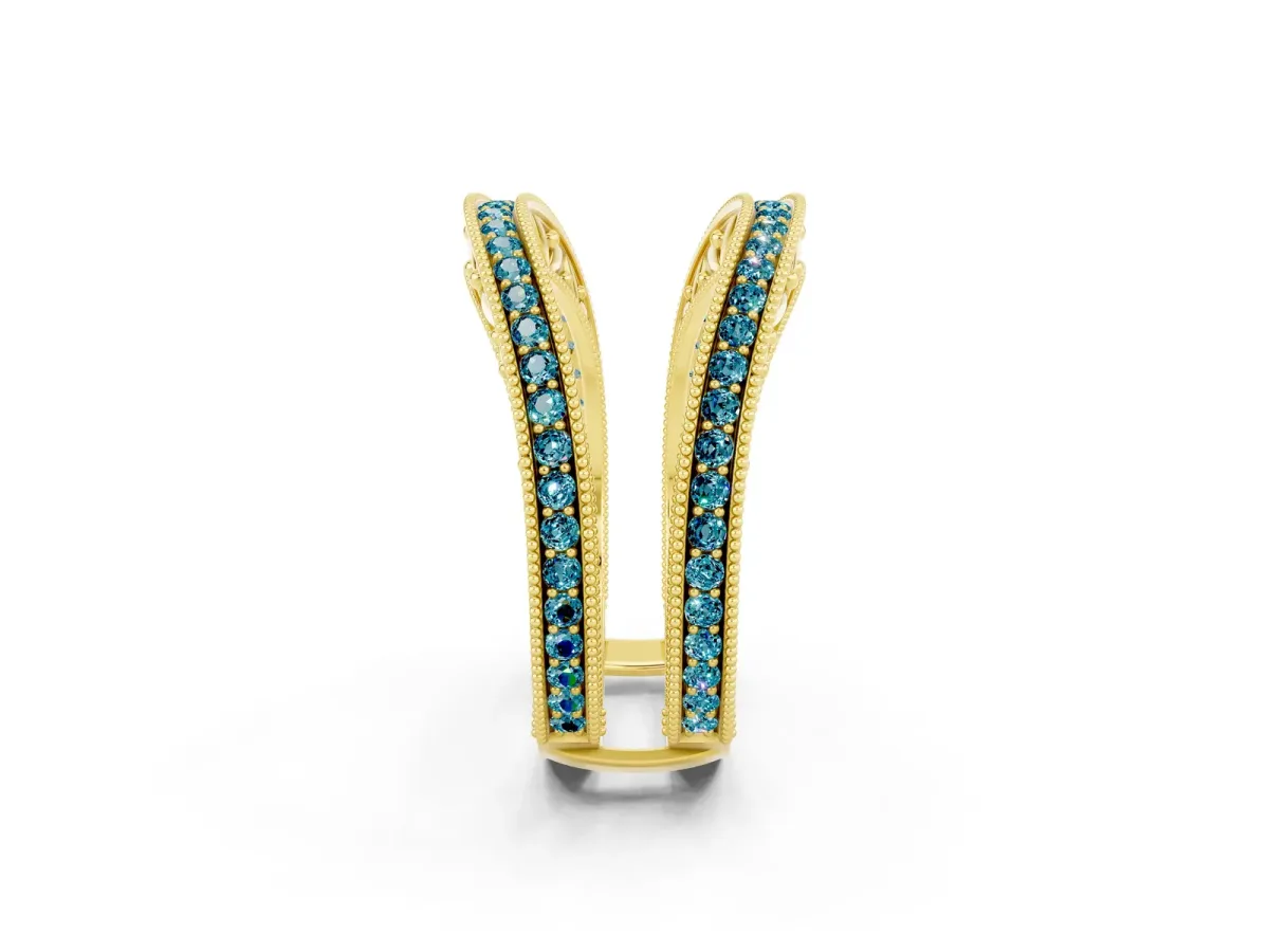 Round Blue Topaz Milgrain Eternity Band with Channel Setting Yellow gold
