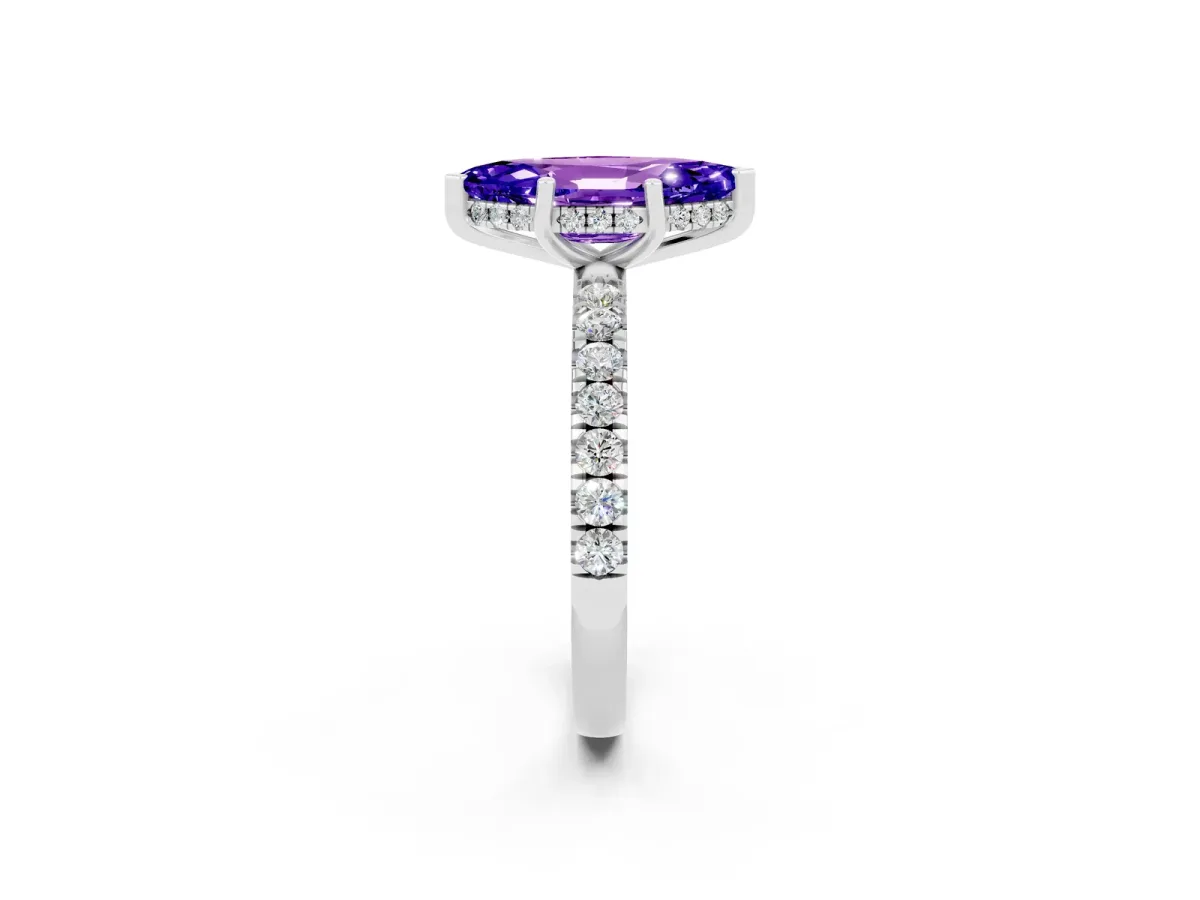 Marquise Cut Tanzanite Pave Band Solitaire Ring with Round and Prong Setting Platinum