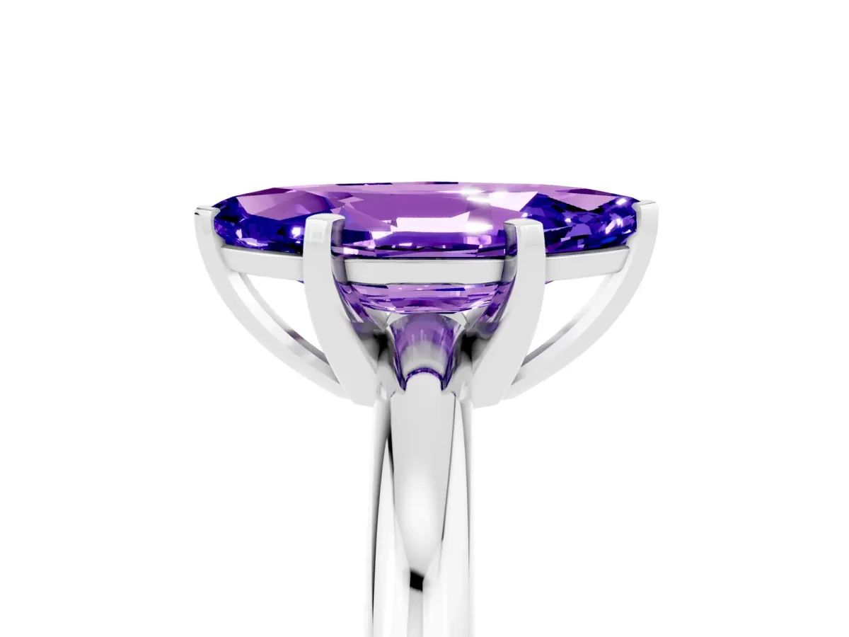 Marquise Cut Tanzanite Solitaire Engagement Ring with Round Band and Four-Prong Setting Silver