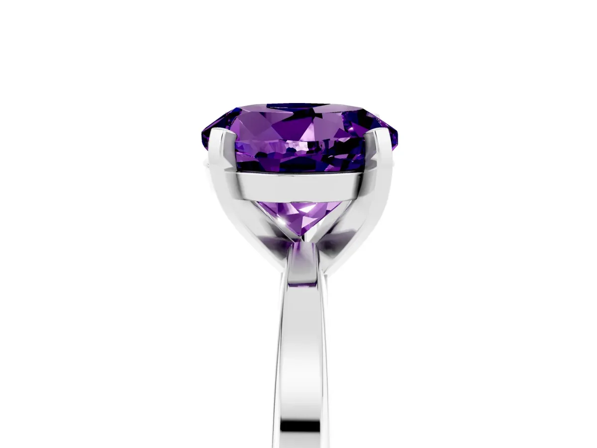 Round Cut Amethyst Solitaire Engagement Ring with Classic Band and Four-Prong Setting White gold