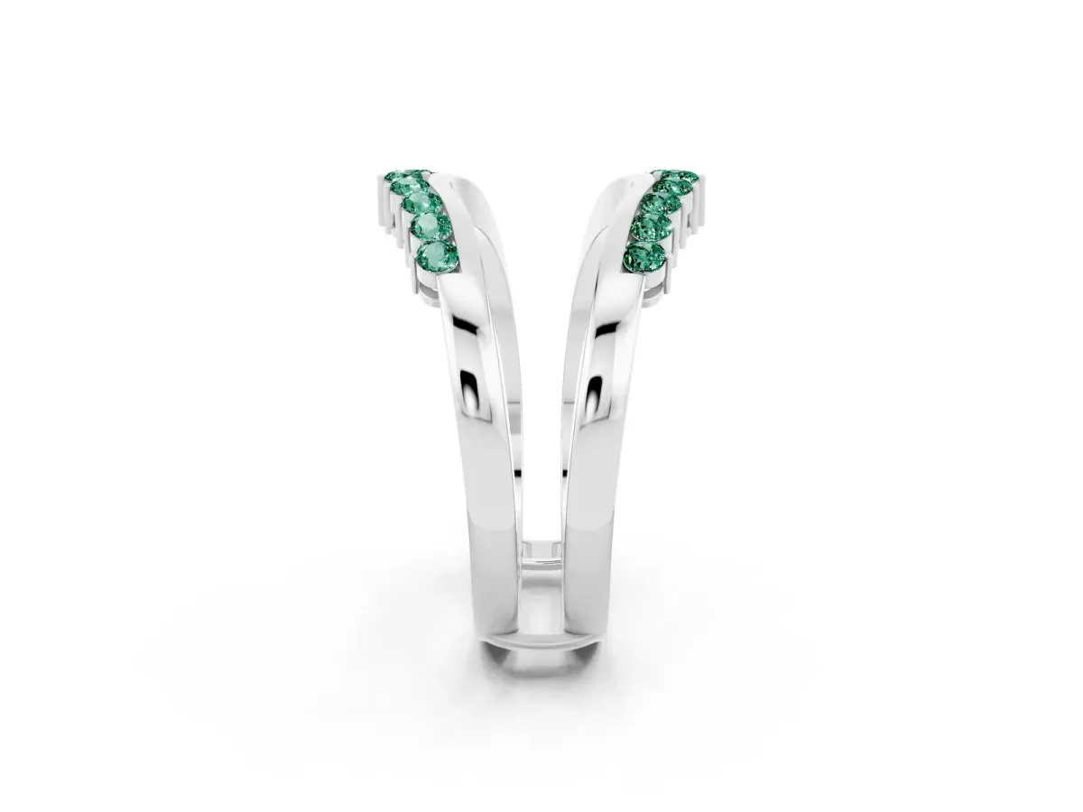 Round Green Sapphire Chevron Contour Band with Prong Setting Silver