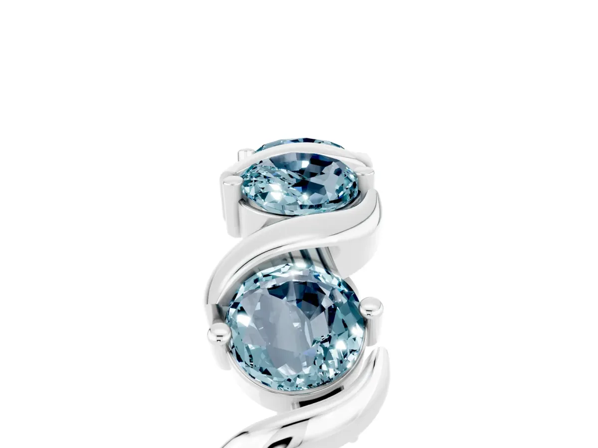 Round Aquamarine Half Eternity Band with Wave Prong Setting White gold