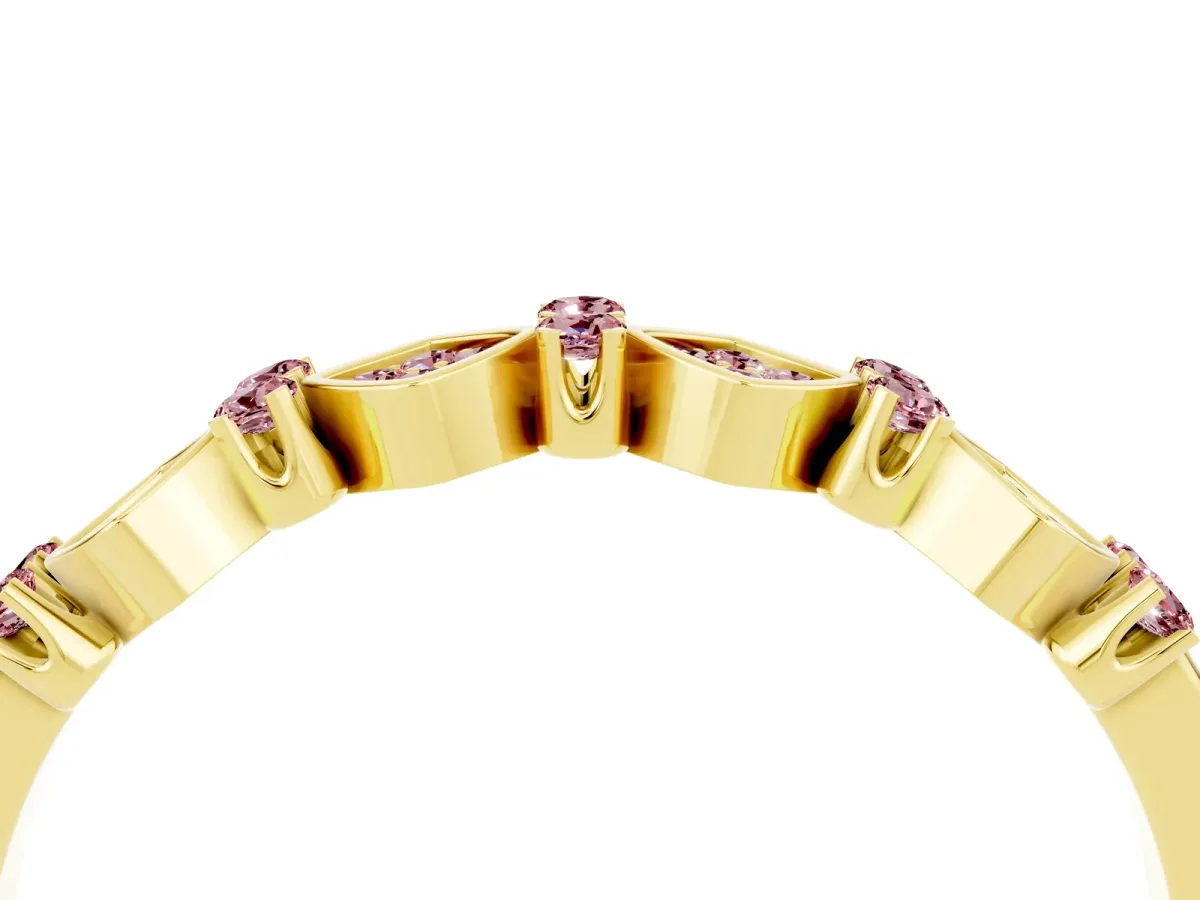 Pavé Cushion Morganite Cluster Eternity Band with Prong Setting Yellow gold