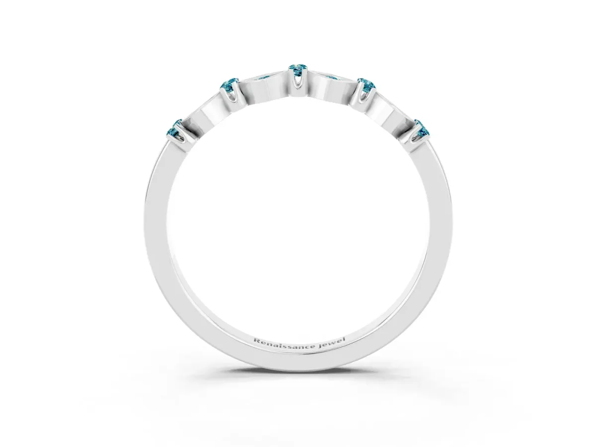 Pavé Cushion Blue Topaz Cluster Eternity Band with Prong Setting Platinum