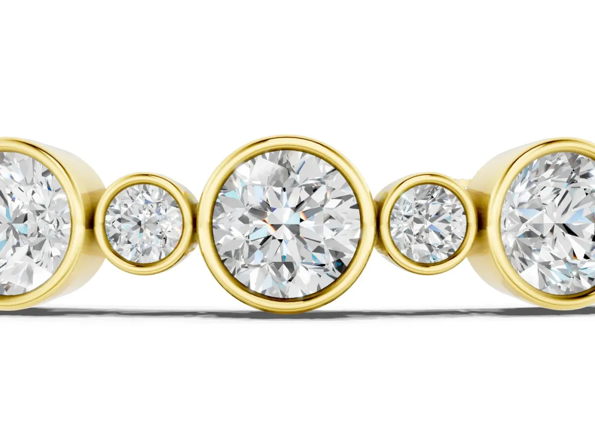 Bezel Set Round Diamond Tennis Bracelet with Box Clasp Yellow gold