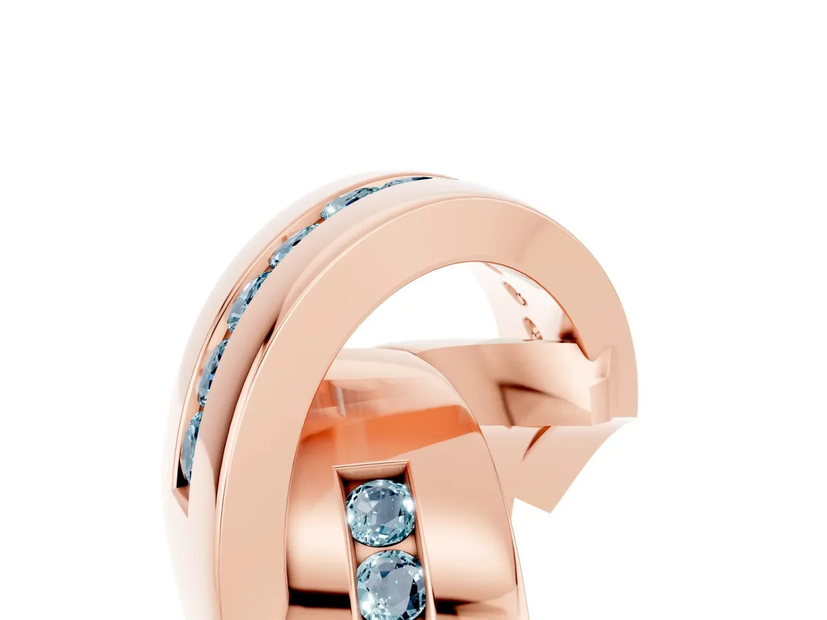 Pavé Round Aquamarine Crossover Band with Channel Setting Rose gold