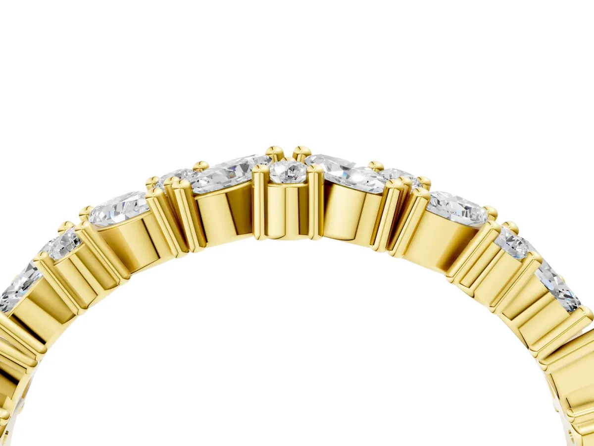 Marquise and Round Diamond Vine Eternity Band with Prong Setting Yellow gold